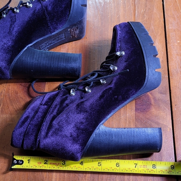 Velvet Platform Ankle Boots - Purple 6.5 Lace Up Bootie - Picture 6 of 11